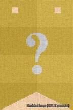 A simulated image of the stitched needlepoint design: Banner 18m Forked Question White on Yellow. Not A.I. generated.