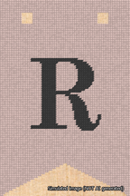 A simulated image of the stitched needlepoint design: Banner 18m Forked R Black on Pink. Not A.I. generated.