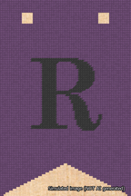 A simulated image of the stitched needlepoint design: Banner 18m Forked R Black on Purple. Not A.I. generated.