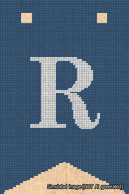 A simulated image of the stitched needlepoint design: Banner 18m Forked R White on Blue. Not A.I. generated.