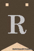 A simulated image of the stitched needlepoint design: Banner 18m Forked R White on Brown. Not A.I. generated.