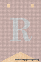A simulated image of the stitched needlepoint design: Banner 18m Forked R White on Pink. Not A.I. generated.