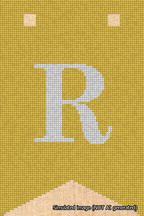 A simulated image of the stitched needlepoint design: Banner 18m Forked R White on Yellow. Not A.I. generated.