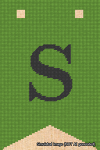 A simulated image of the stitched needlepoint design: Banner 18m Forked S Black on Light Green. Not A.I. generated.