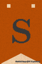 A simulated image of the stitched needlepoint design: Banner 18m Forked S Black on Orange. Not A.I. generated.