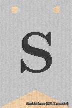 A simulated image of the stitched needlepoint design: Banner 18m Forked S Black on White. Not A.I. generated.