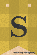 A simulated image of the stitched needlepoint design: Banner 18m Forked S Black on Yellow. Not A.I. generated.