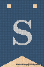 A simulated image of the stitched needlepoint design: Banner 18m Forked S White on Blue. Not A.I. generated.