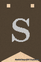 A simulated image of the stitched needlepoint design: Banner 18m Forked S White on Brown. Not A.I. generated.