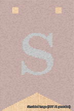 A simulated image of the stitched needlepoint design: Banner 18m Forked S White on Pink. Not A.I. generated.