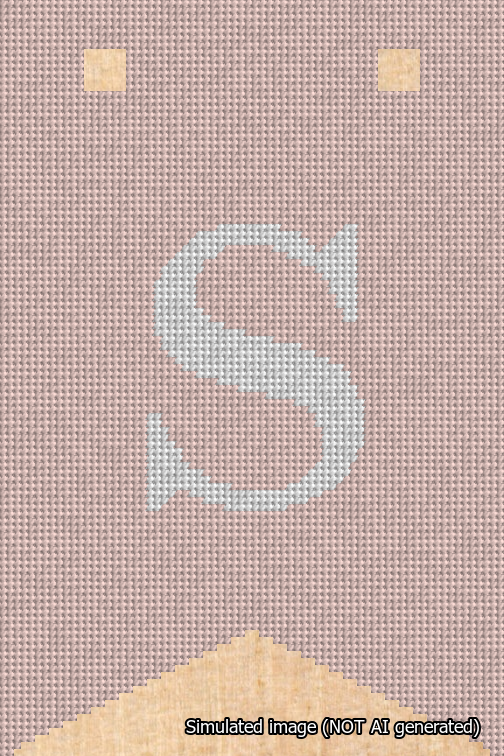 A simulated image of the stitched needlepoint design: Banner 18m Forked S White on Pink. Not A.I. generated.