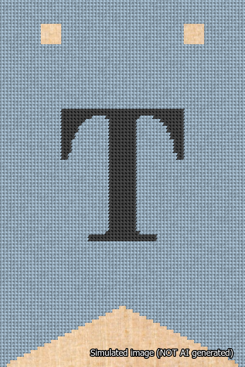 A simulated image of the stitched needlepoint design: Banner 18m Forked T Black on Light Blue. Not A.I. generated.