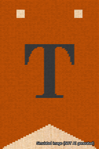A simulated image of the stitched needlepoint design: Banner 18m Forked T Black on Orange. Not A.I. generated.