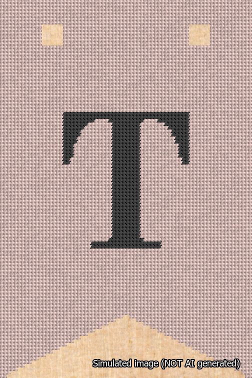A simulated image of the stitched needlepoint design: Banner 18m Forked T Black on Pink. Not A.I. generated.