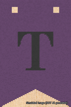 A simulated image of the stitched needlepoint design: Banner 18m Forked T Black on Purple. Not A.I. generated.