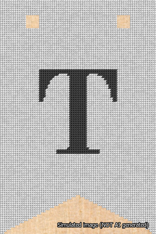 A simulated image of the stitched needlepoint design: Banner 18m Forked T Black on White. Not A.I. generated.