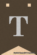 A simulated image of the stitched needlepoint design: Banner 18m Forked T White on Brown. Not A.I. generated.