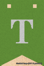 A simulated image of the stitched needlepoint design: Banner 18m Forked T White on Light Green. Not A.I. generated.