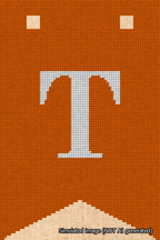 A simulated image of the stitched needlepoint design: Banner 18m Forked T White on Orange. Not A.I. generated.
