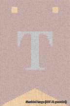 A simulated image of the stitched needlepoint design: Banner 18m Forked T White on Pink. Not A.I. generated.