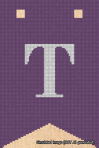 A simulated image of the stitched needlepoint design: Banner 18m Forked T White on Purple. Not A.I. generated.