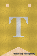 A simulated image of the stitched needlepoint design: Banner 18m Forked T White on Yellow. Not A.I. generated.