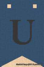 A simulated image of the stitched needlepoint design: Banner 18m Forked U Black on Blue. Not A.I. generated.