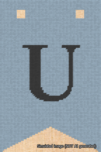 A simulated image of the stitched needlepoint design: Banner 18m Forked U Black on Light Blue. Not A.I. generated.