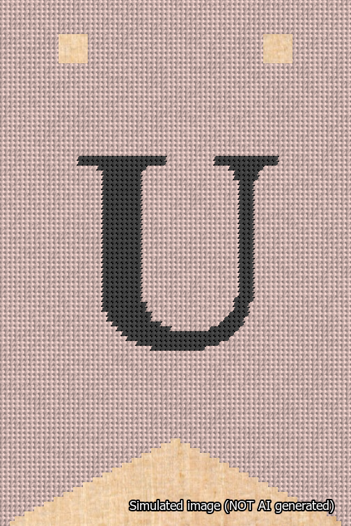 A simulated image of the stitched needlepoint design: Banner 18m Forked U Black on Pink. Not A.I. generated.