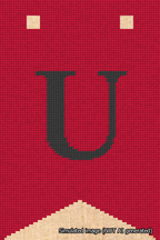 A simulated image of the stitched needlepoint design: Banner 18m Forked U Black on Red. Not A.I. generated.