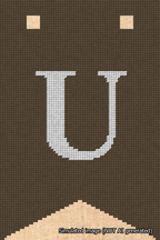 A simulated image of the stitched needlepoint design: Banner 18m Forked U White on Brown. Not A.I. generated.