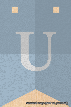 A simulated image of the stitched needlepoint design: Banner 18m Forked U White on Light Blue. Not A.I. generated.
