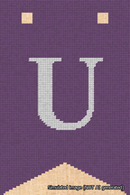 A simulated image of the stitched needlepoint design: Banner 18m Forked U White on Purple. Not A.I. generated.