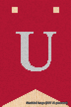 A simulated image of the stitched needlepoint design: Banner 18m Forked U White on Red. Not A.I. generated.
