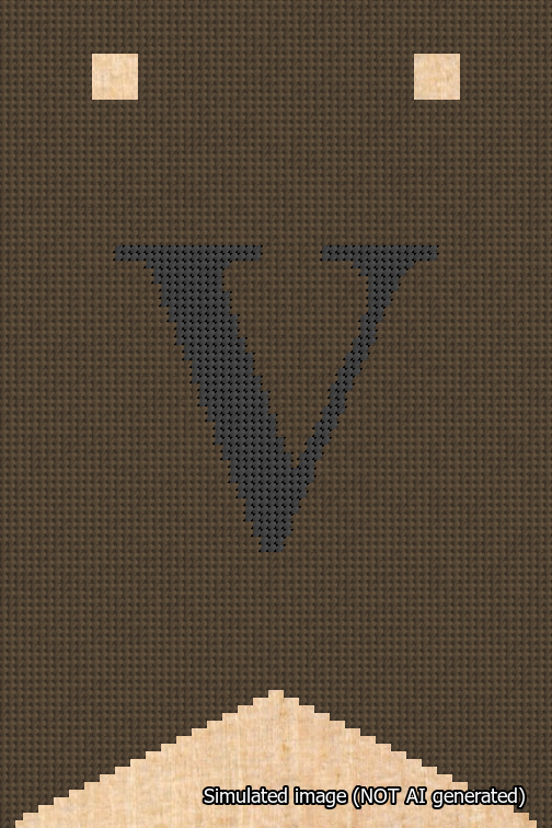 A simulated image of the stitched needlepoint design: Banner 18m Forked V Black on Brown. Not A.I. generated.