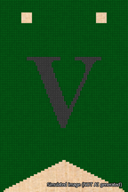 A simulated image of the stitched needlepoint design: Banner 18m Forked V Black on Green. Not A.I. generated.
