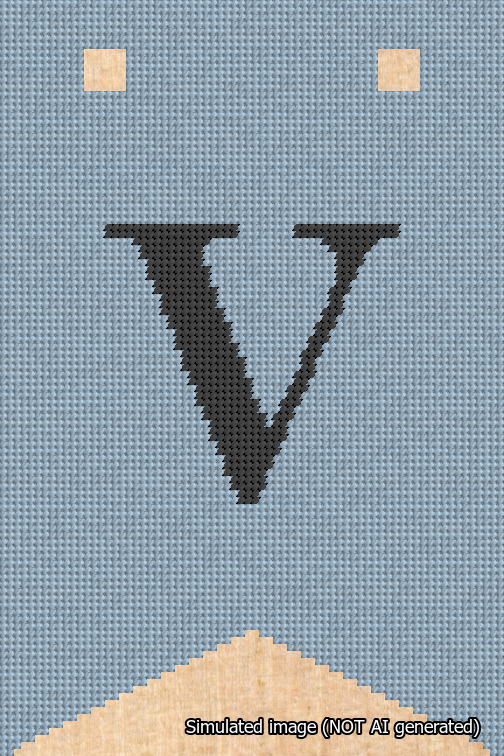 A simulated image of the stitched needlepoint design: Banner 18m Forked V Black on Light Blue. Not A.I. generated.