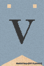A simulated image of the stitched needlepoint design: Banner 18m Forked V Black on Light Blue. Not A.I. generated.