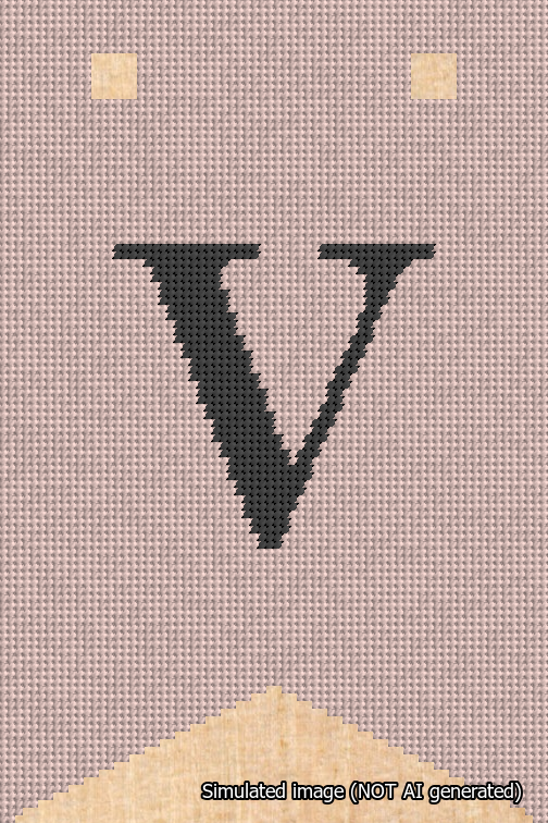 A simulated image of the stitched needlepoint design: Banner 18m Forked V Black on Pink. Not A.I. generated.