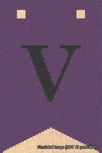 A simulated image of the stitched needlepoint design: Banner 18m Forked V Black on Purple. Not A.I. generated.