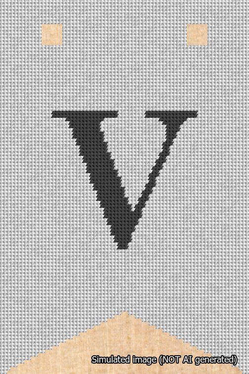 A simulated image of the stitched needlepoint design: Banner 18m Forked V Black on White. Not A.I. generated.