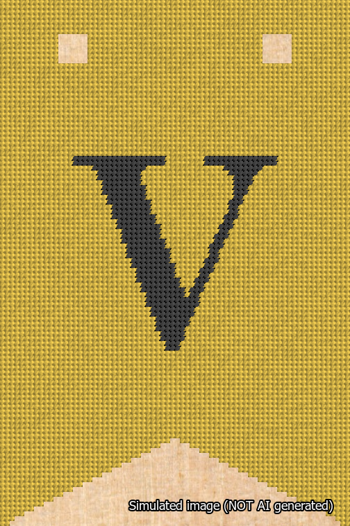 A simulated image of the stitched needlepoint design: Banner 18m Forked V Black on Yellow. Not A.I. generated.
