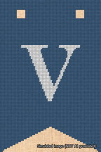 A simulated image of the stitched needlepoint design: Banner 18m Forked V White on Blue. Not A.I. generated.