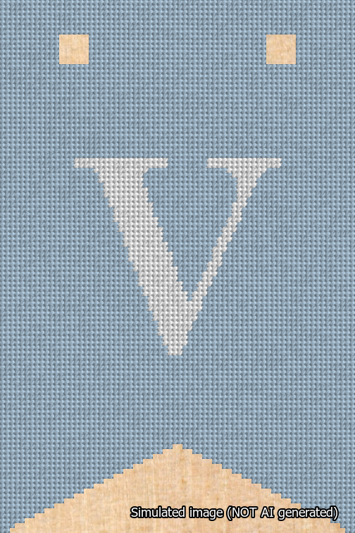 A simulated image of the stitched needlepoint design: Banner 18m Forked V White on Light Blue. Not A.I. generated.