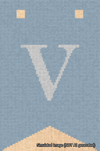 A simulated image of the stitched needlepoint design: Banner 18m Forked V White on Light Blue. Not A.I. generated.