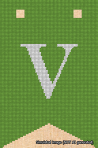 A simulated image of the stitched needlepoint design: Banner 18m Forked V White on Light Green. Not A.I. generated.