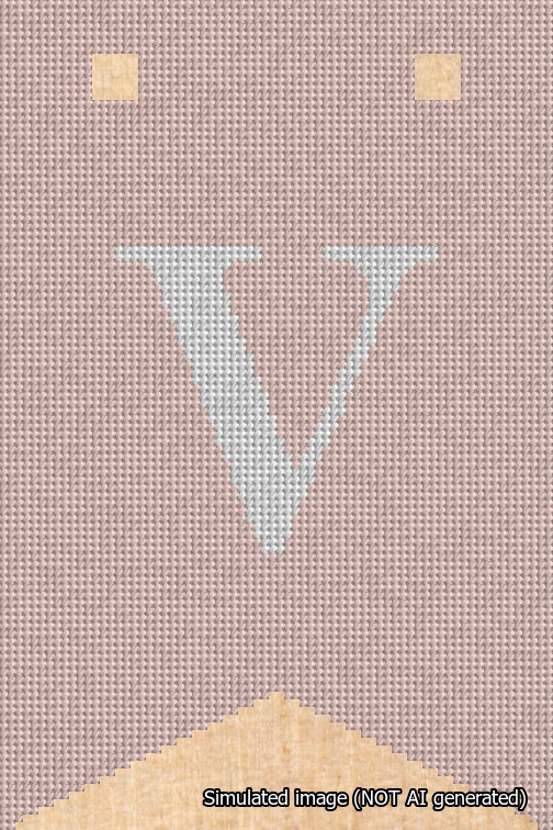 A simulated image of the stitched needlepoint design: Banner 18m Forked V White on Pink. Not A.I. generated.