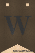 A simulated image of the stitched needlepoint design: Banner 18m Forked W Black on Brown. Not A.I. generated.