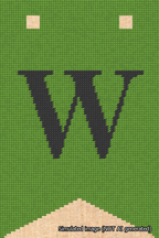 A simulated image of the stitched needlepoint design: Banner 18m Forked W Black on Light Green. Not A.I. generated.
