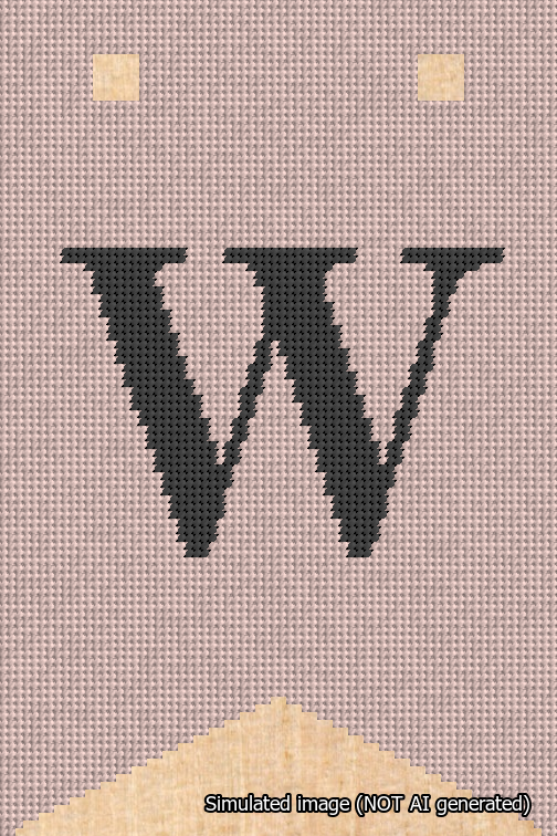 A simulated image of the stitched needlepoint design: Banner 18m Forked W Black on Pink. Not A.I. generated.
